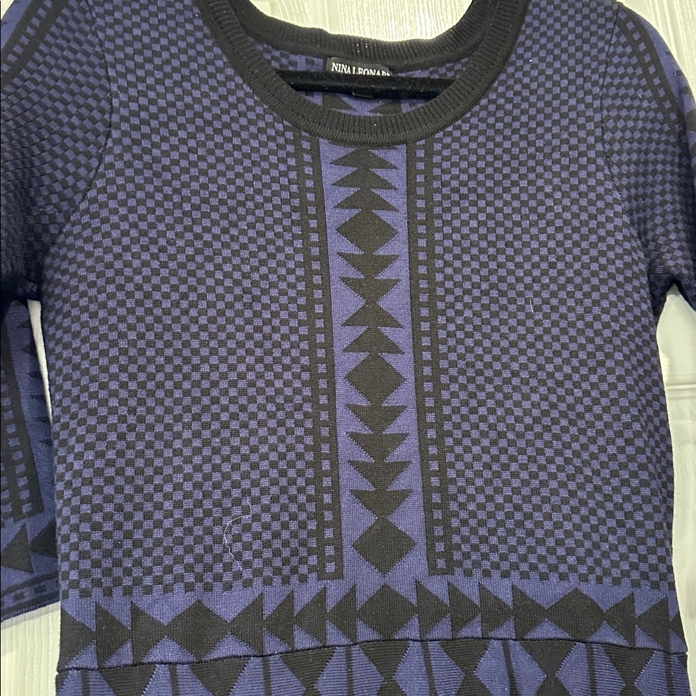 Navy Blue Patterned Dress - Picture 2 of 3